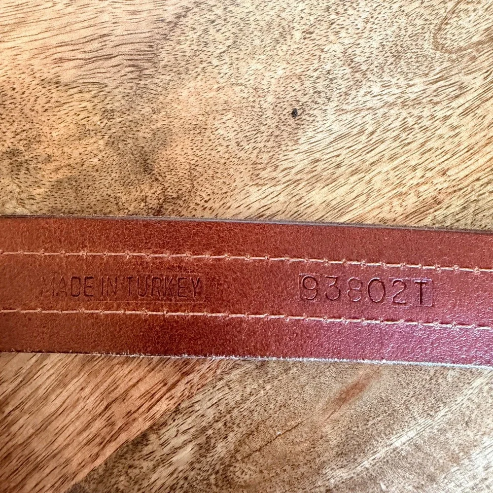 Leather Nautical Inlay Flag Belt Mens 40 Brown Brass Buckle Preppy Coastal Style